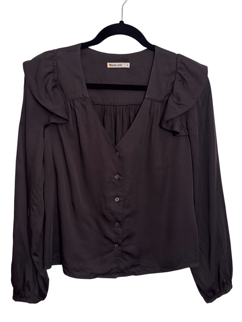 Marine Layer Size Small Ruffle Rory Top Long Sleeve Button Blouse Lyocell Boho